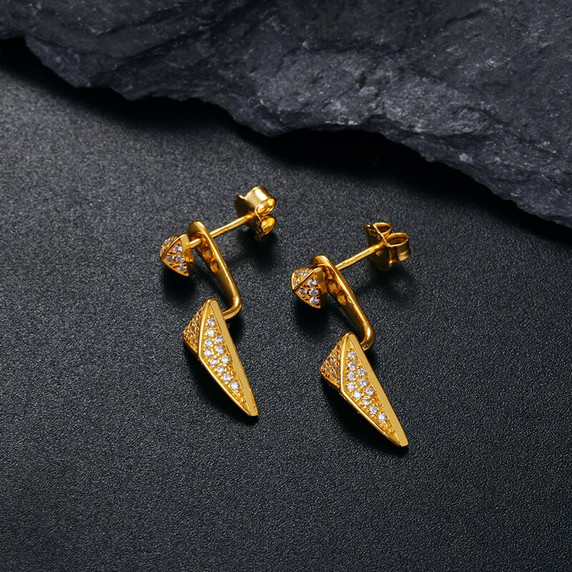 18k Gold Over Solid 925 No Fade Sterling Silver Arrow Head Stud Iced Blinged Out Earrings