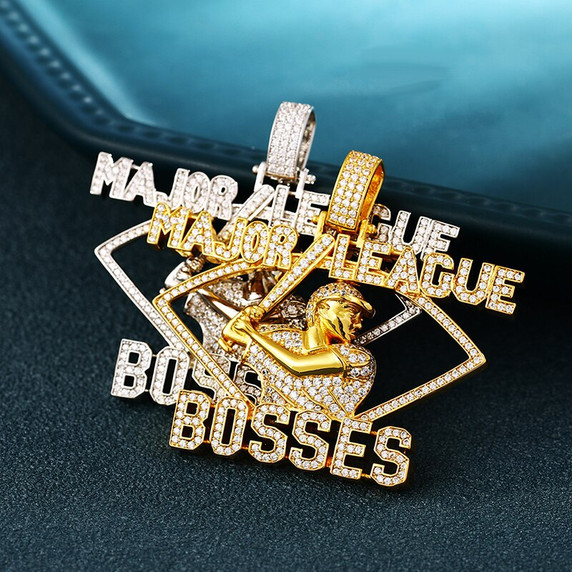 18k Gold 925 Sterling Silver Major League Bosses Hip Hop Pendant Chain Necklace