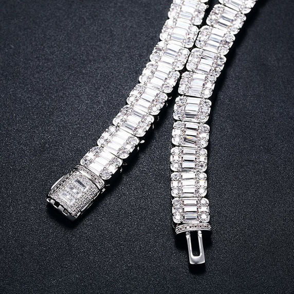 Mens 10mm Fully Iced Baguette Prong Set Tennis Chain Hip Hop Simulate Diamond Necklace