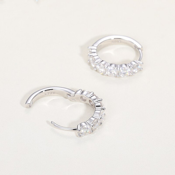 Solid 925 Sterling Silver Genuine VVS Diamond Hoop Huggie Hip Hop Earrings