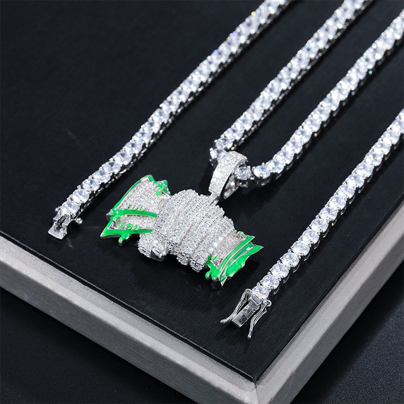 Genuine VVS Diamond Glowing Money Fist Full Of Dollars Solid 925 Silver Hip Hop Pendant