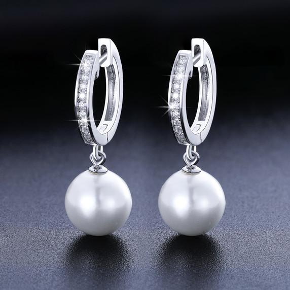 Genuine VVS Diamond Solid Sterling Silver Pearl Drop Dangle Bling Bling Earrings