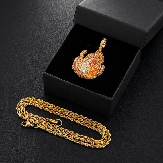 We On Fire Hot Boy Iced Blinged Out 18k 925 Silver Rose Gold Hip Hop Pendant 