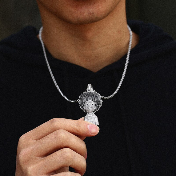 Flooded Ice Boondocks Inspired Riley Hip Hop Pendant Chain Necklace