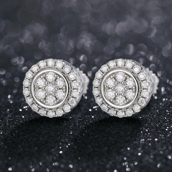 Genuine VVS Diamond Round Wheel Solid Sterling Silver Street Wear Iced Earrings