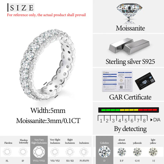 Genuine VVS Diamond 3mm 2.86cttw D VVS Moissanite Iced Blinged Out Rings