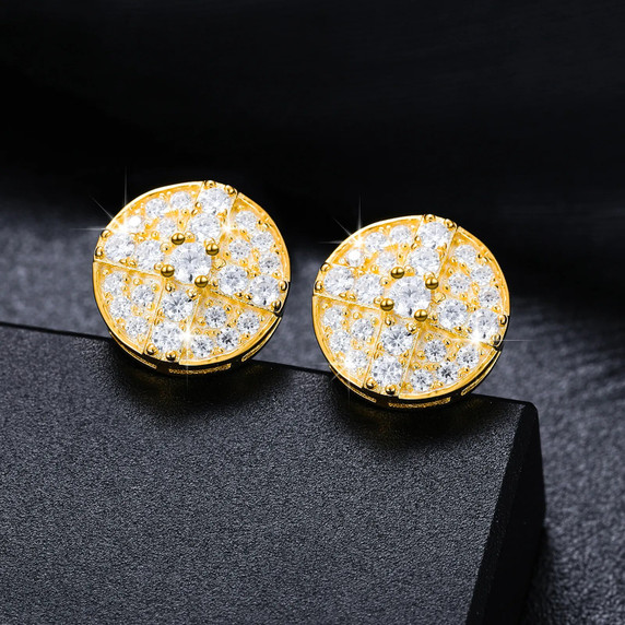 Genuine VVS Diamond Disc Round Solid Sterling Silver Street Wear Iced Earrings