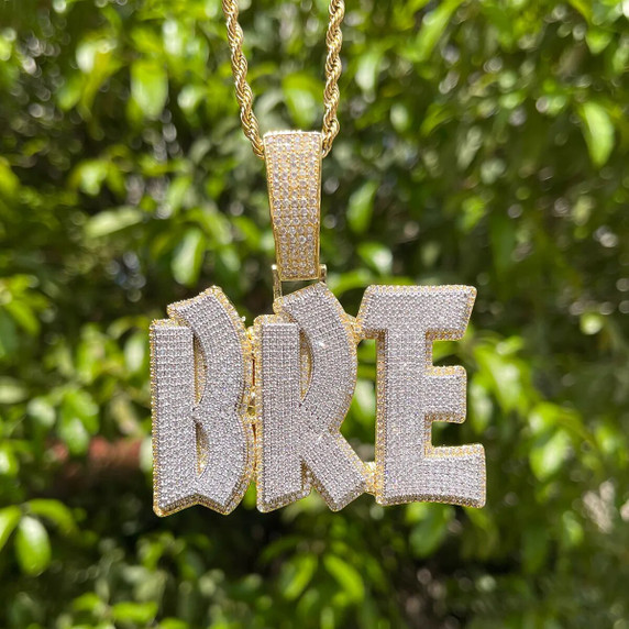24k Gold 925 Silver Double Layer Custom Name Plate Pave Stone Hip Hop Pendant