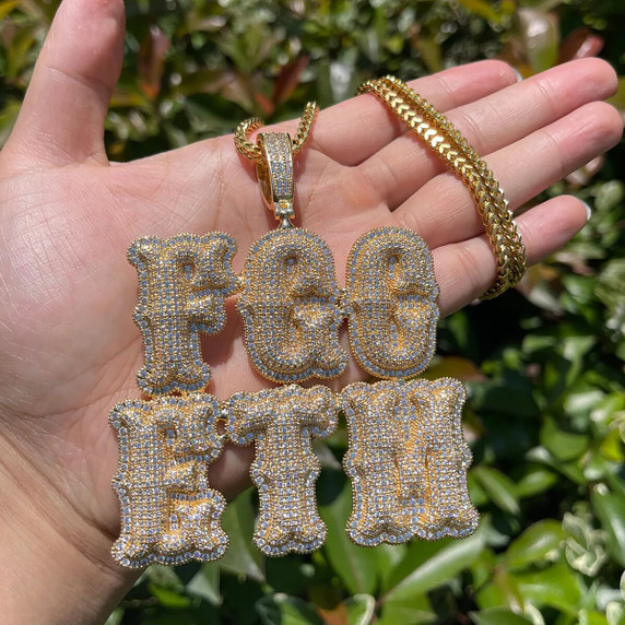 Flooded Ice 3D Custom Raised Letter Two Tone Hip Hop Personalized Name Plate Pendant
