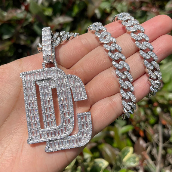 Mens Iced Baguette Blinged Out Dream Chasers 5A Hip Hop Pendant Chain