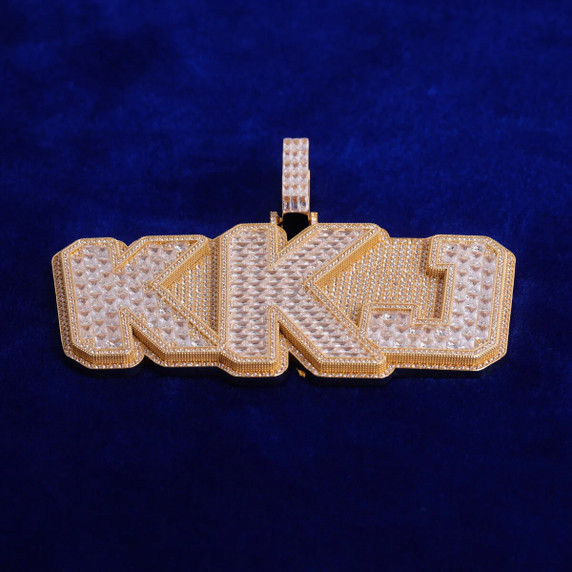 Hip Hop 3D Offset Letters Name Plate Baguette Stone Custom Pendants