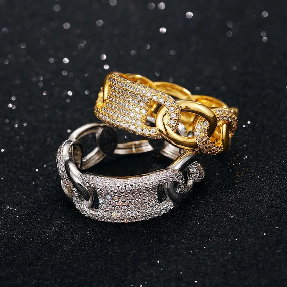 Mens Hollow Iced Blinged Out Cuban Link Luxury Hip Hop Rings
