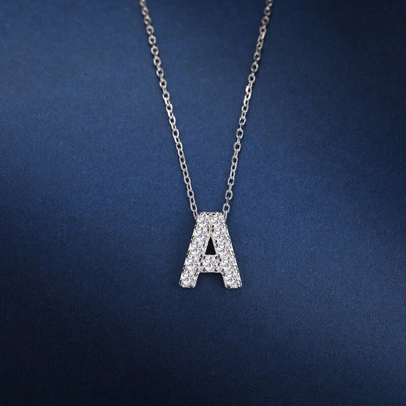 Ladies Solid 925 Silver Genuine VVS Diamond Initial Letter Choker Clavicle Chain Necklace