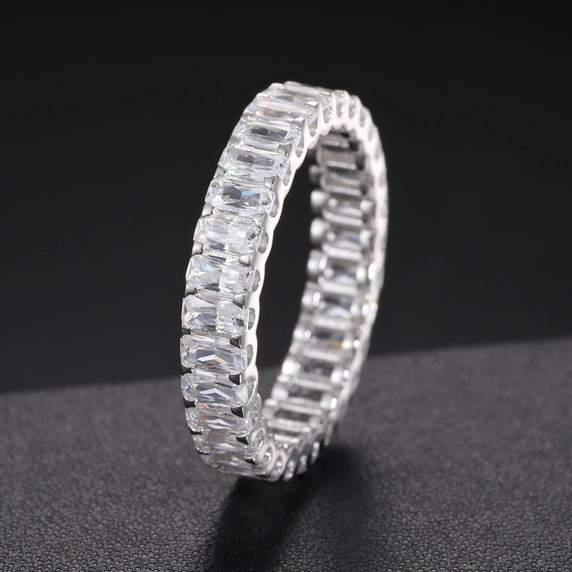 Mens Genuine VVS Diamond 925 Silver Full Baguette Stone Band Hip Hop Rings