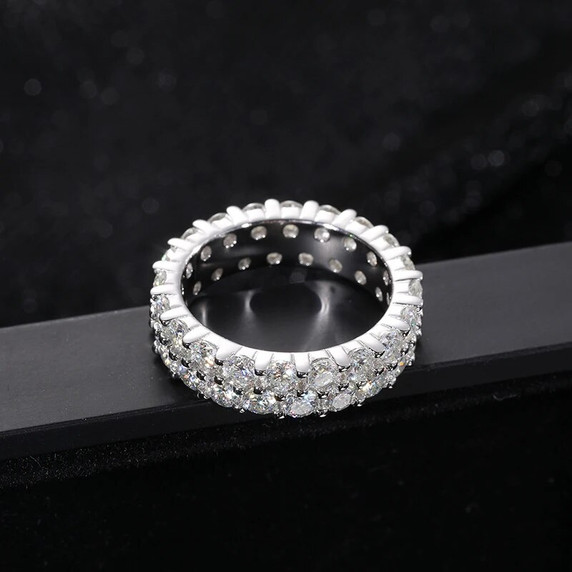 VVS Diamond Solid Sterling Silver 2 Row Iced Blinged Out 3mm Rings