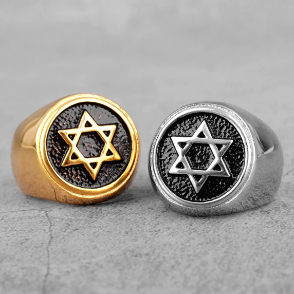 Mens Star Of David Hexagram Solid Stainless Steel No Fade Street Wear Rings