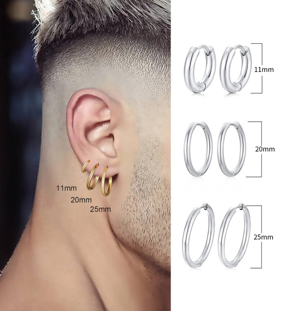 Men's Women's Solid No Fade Stainless Steel Circle Hoop Street Wear Earings