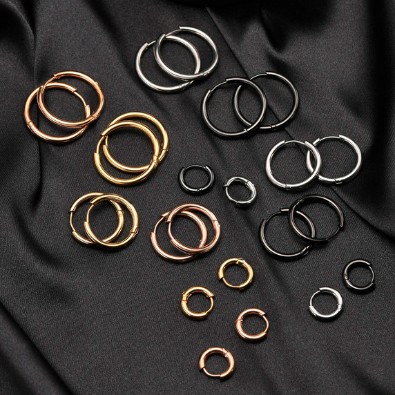 Men's Women's Solid No Fade Stainless Steel Circle Hoop Street Wear Earings