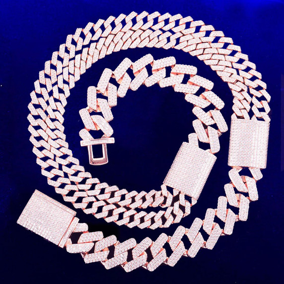 New Designer Cut Double Iced Cuban Link Prong Set Hip Hop Chain Necklace