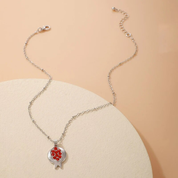 Ladies Simple Classic Style Pomegranate Red CZ Pendant Chain Neklace