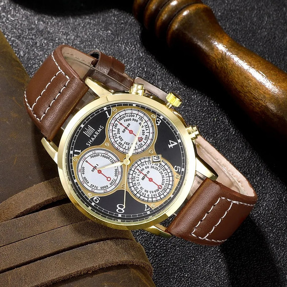 Mens 5 Piece Business Street Wear Luxury Leather Watch Bracelet Set