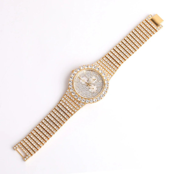 Classic Iced Bezel 18k Gold Black Stainless Steel Hip Hip Wrist Watches