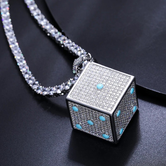 Mens Solid 925 Sterling Silver Glowing Dice VVS Diamond Iced Pendant