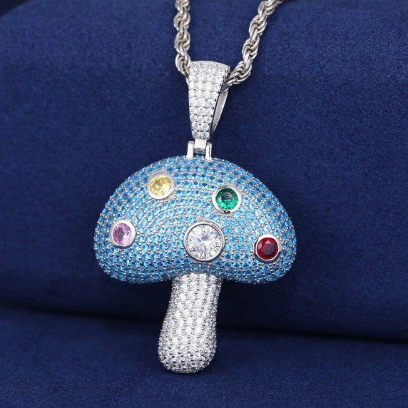 Moissanite Diamond Iced Blinged Out Mushroom Gemstone Hip Hop Pendant Chain