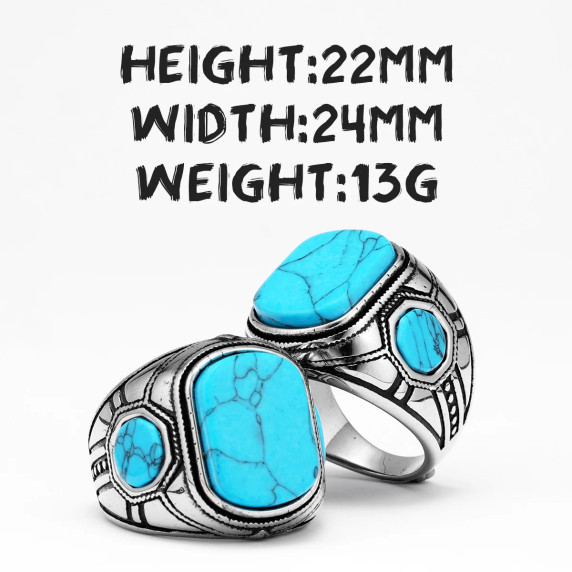 Luxury Turquoise Black Obsidian Solid Stainless Steel No Fade Rings