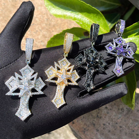 Star Crossed | Iced Prong Set Layered Cross Hip Hop Pendant 