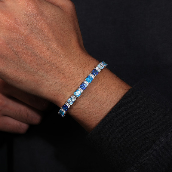 Aqua Squares | VVS Diamond CZ Solid 925 Sterling Silver Blue Square Tennis Bracelet
