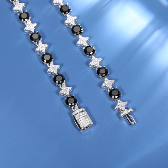 Cosmic Ice | 6mm Moissanite Diamond Iced Blinged Out Black Stone Tennis Link  Chain Bracelets