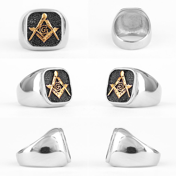 Masonic Retro | 316L Stainless Steel Two Tone No Fade Free Mason Compass Square Rings