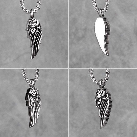 Rose Angel Wings |316L No Fade Stainless Steel Street Wear Pendant Chain Necklace