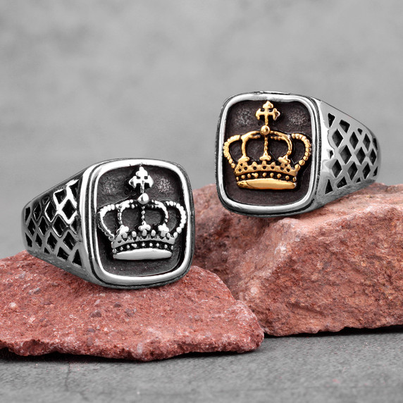 Noble Crown | 316L No Fade Stainless Steel Gold Silver Crown Hip Hop Rings
