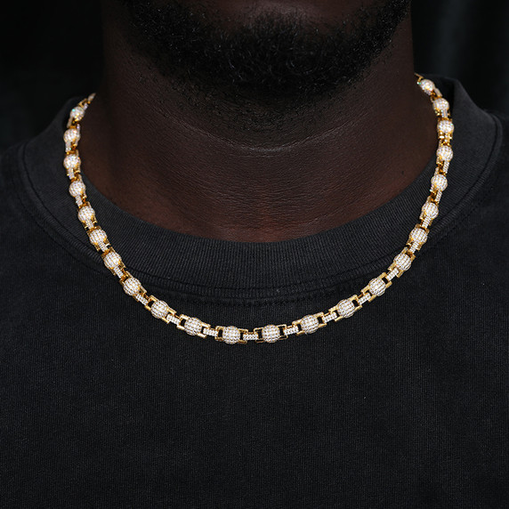 Ball N Chain | Solid 925 Silver Moissanite Iced Blinged Out Ball Link Hip Hop Chain Bracelet Set