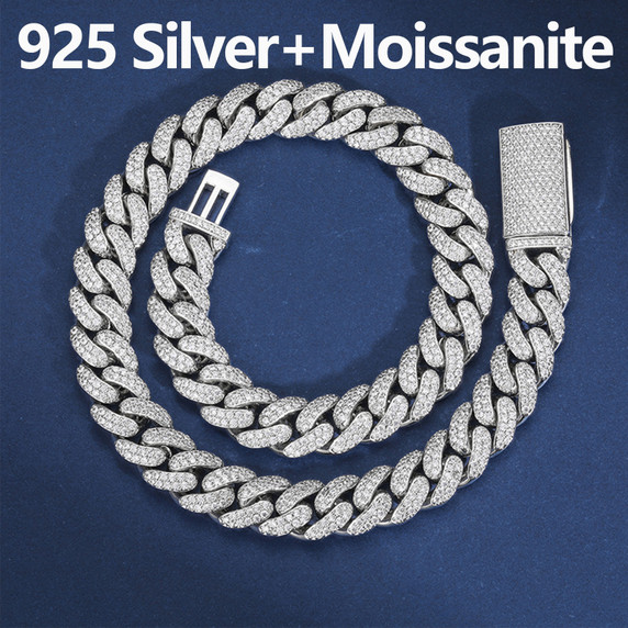 Moissanite Diamond Solid 925 Sterling Silver 8MM-20MM Hip Hop Cuban Chain Bracelet Sets