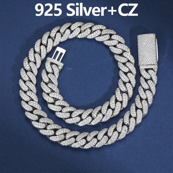 Moissanite Diamond Solid 925 Sterling Silver 8MM-20MM Hip Hop Cuban Chain Bracelet Sets