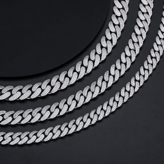 Moissanite Diamond Solid 925 Sterling Silver 8MM-20MM Hip Hop Cuban Chain Bracelet Sets