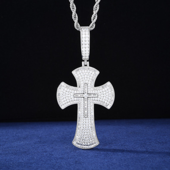 Baguette Luxury | Moissanite Diamond Solid Silver Hip Hop Cross Pendant 