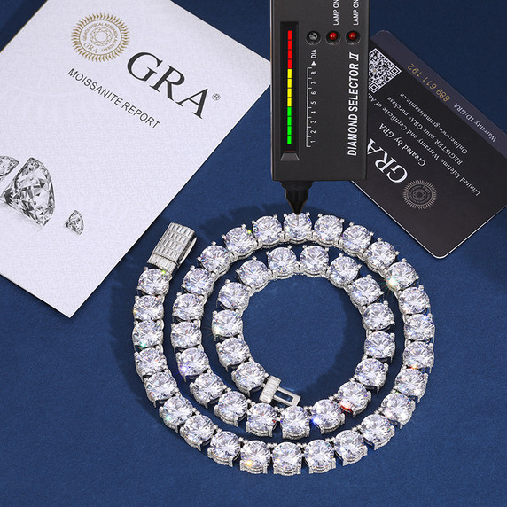 10mm Luxury | All Ice Moissanite Diamond Solid Sterling Silver Tennis Chain Necklace