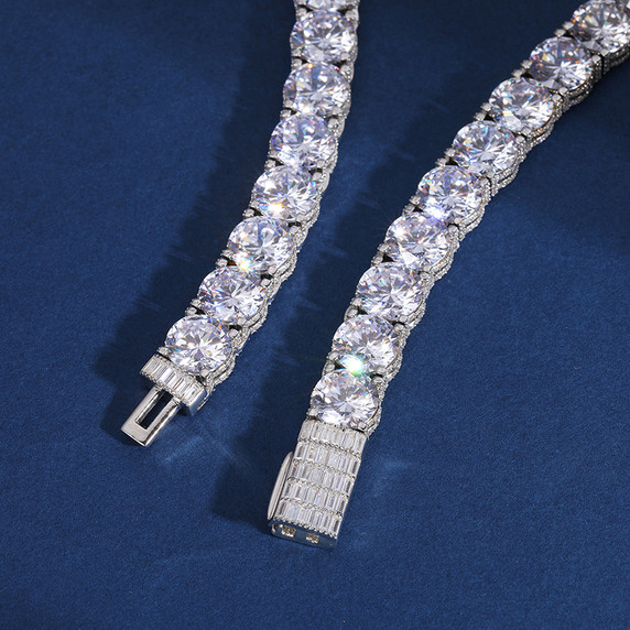 10mm Luxury | All Ice Moissanite Diamond Solid Sterling Silver Tennis Chain Necklace
