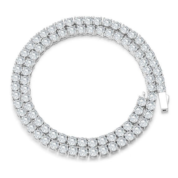3MM Solid 925 Sterling Silver Full Moissanite Diamond Hip Hop Tennis Chain Necklace 