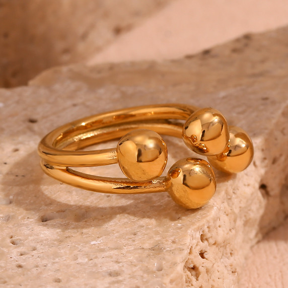 Personality Peach 18k Gold Circular Stainless Steel Water Resistant Tarnish Free Ring