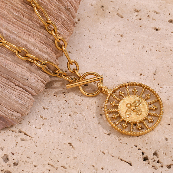 18k Gold Stainless Steel Waterproof Divine Freedom Bird Pendant Necklace