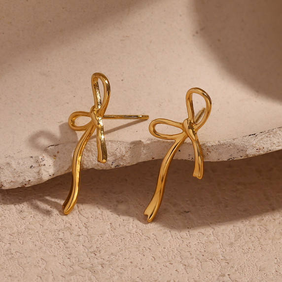 18k Gold Irregular Sweet Bow Sterling Silver Water Resistant Earrings