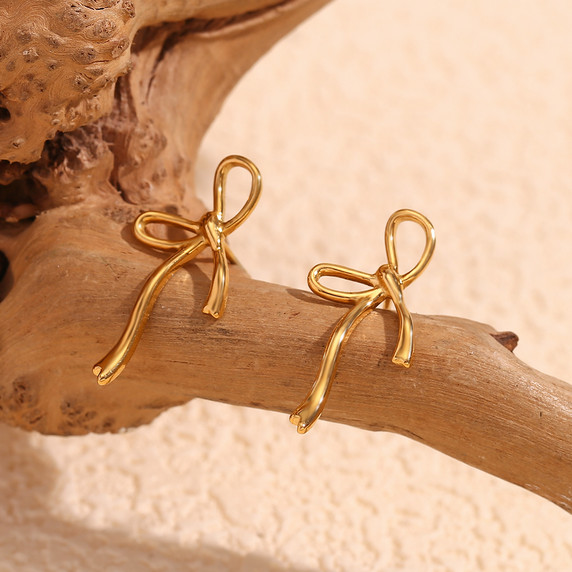 18k Gold Irregular Sweet Bow Sterling Silver Water Resistant Earrings