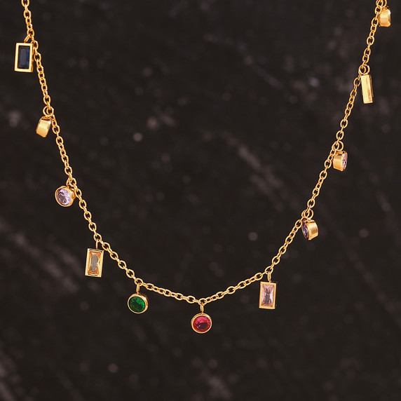 Stainless Steel Waterproof Diamond CZ Gemstone 18k Gold Pendant Necklace