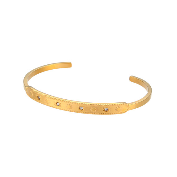 Stainless Steel 18K Gold Cuff Bangle CZ Bling Hip Hop Fashion Bracelets