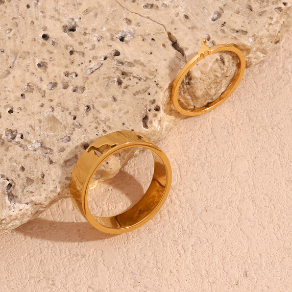 Ladies Lovers Friends 18k Gold Waterproof Stainless Steel Twp Piece Puzzle Ring
